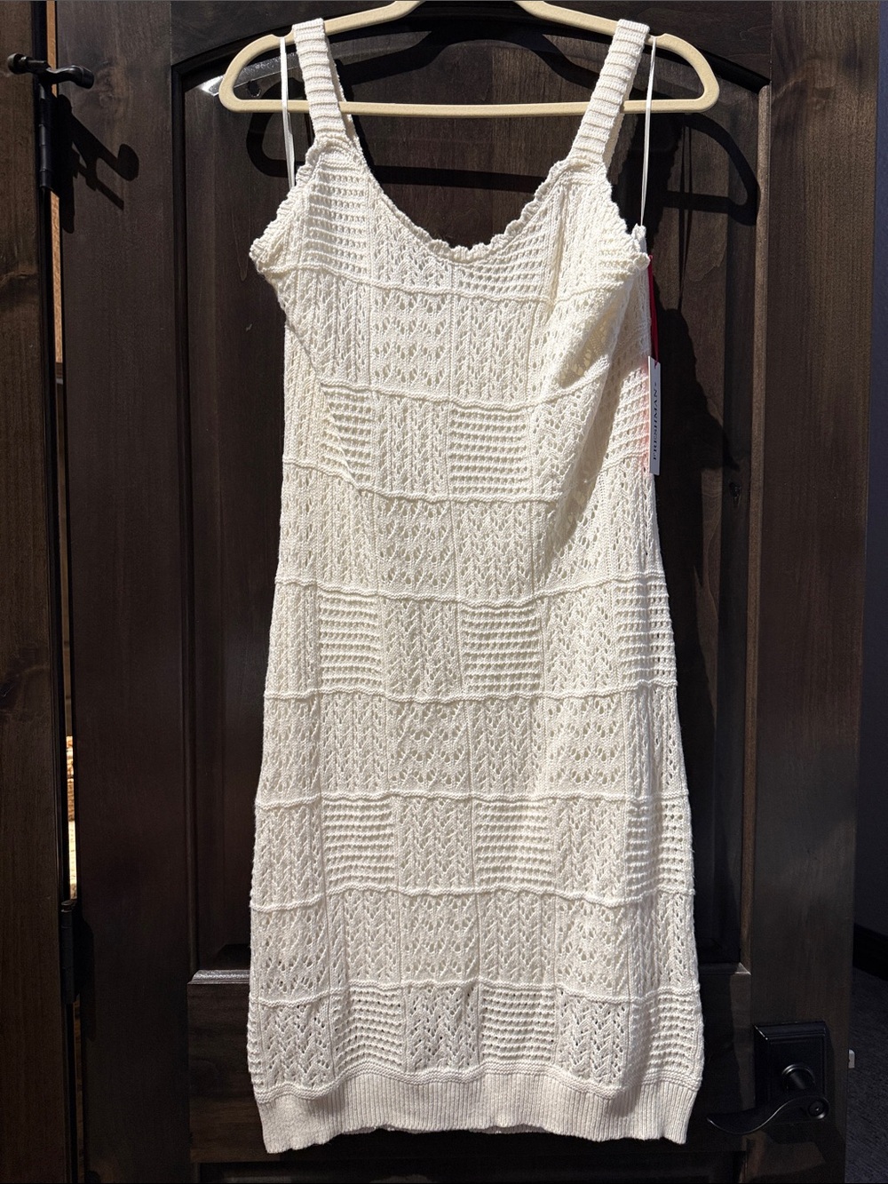 Freshman Cream Crochet-Style Midi Tank Dress